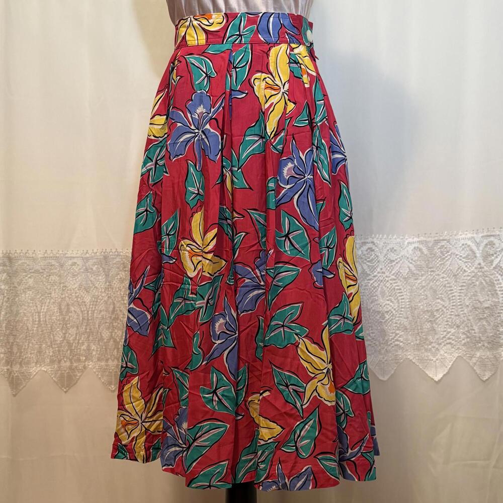 Vintage Chaus Floral Pink Maxi Pleated Skirt size XS/S